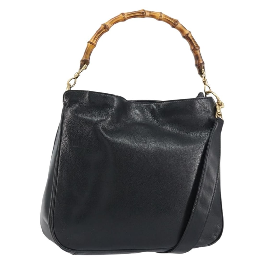 GUCCI Bamboo Leather Shoulder Bag Black Gold 2way Auth 001 3444 1638 (1 of 18)