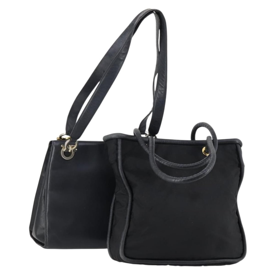 Salvatore Ferragamo Celine Black Nylon Leather Hand Bag Set Auth (1 of 18)