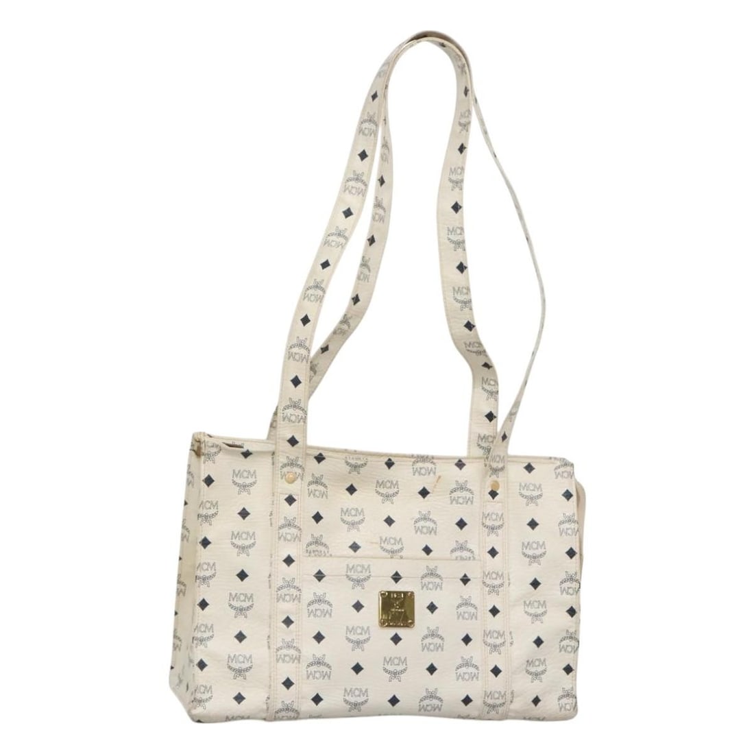 MCM Logogram Vicetos White Tote Bag PVC Leather Auth AM8628 (1 of 18)