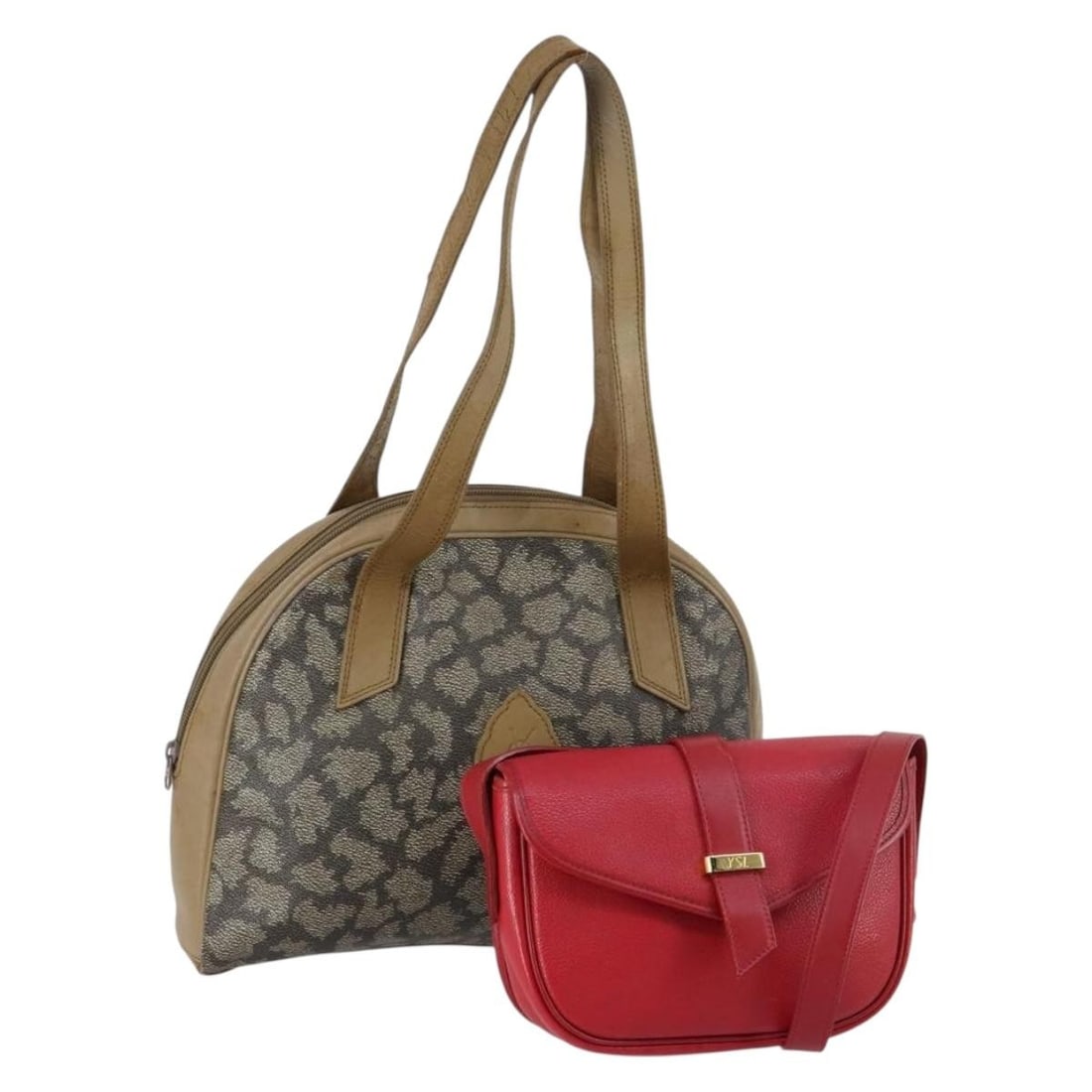 SAINT LAURENT Red Brown Leather Shoulder Bag Set Auth: SAINT LAURENT Red Brown Leather Shoulder Bag Set Auth This stylish shoulder bag from SAINT LAURENT features a striking combination of red and brown leather, showcasing a unique aesthetic that is perfe