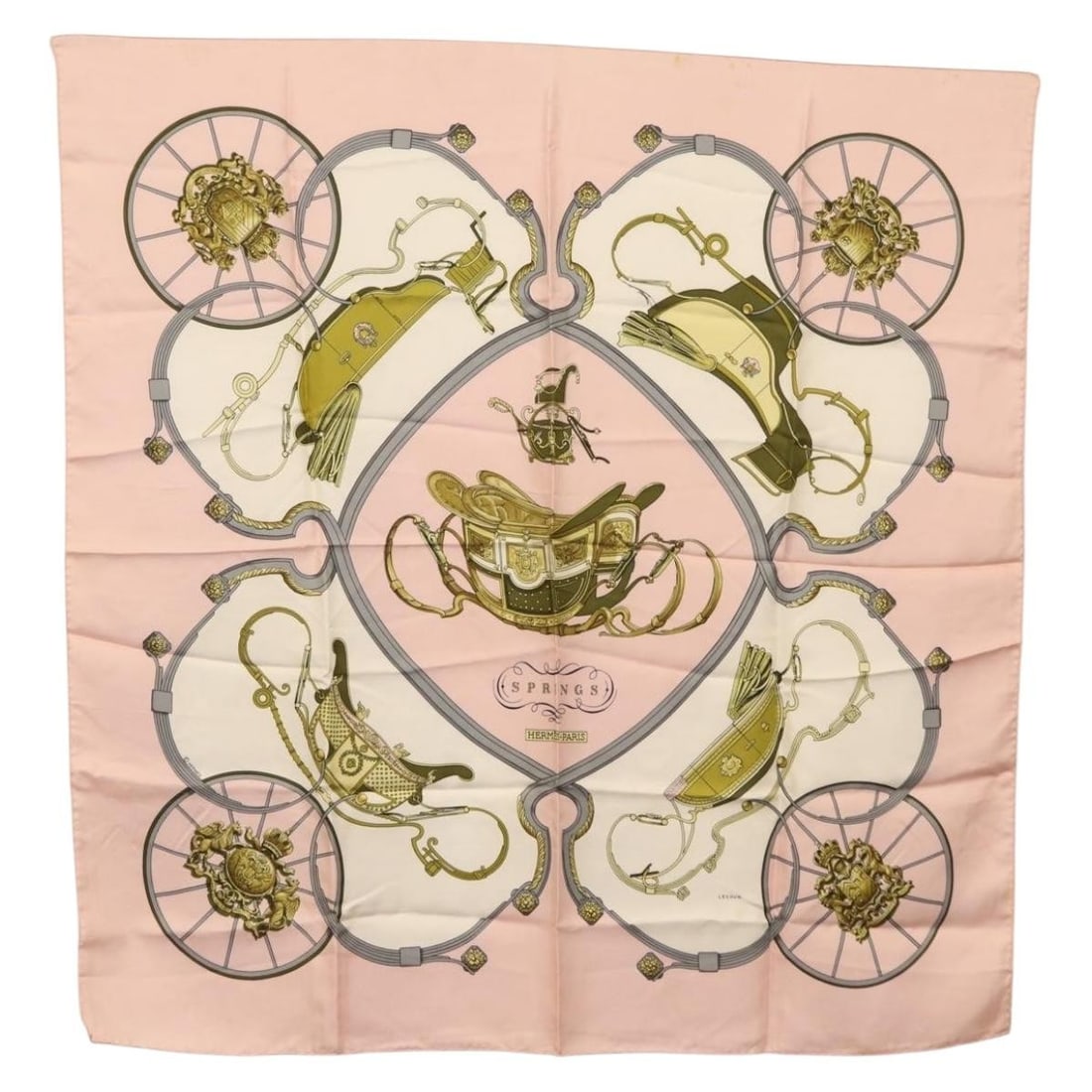 Hermes Ledoux Springs Pink Silk Carre 90 Square Scarf France (1 of 15)
