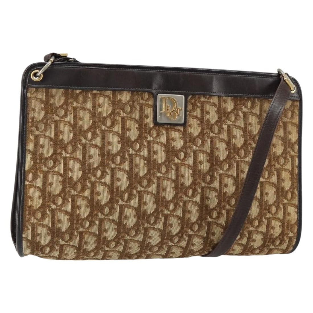 Beige Gold Christian Dior Trotter Canvas Shoulder Bag France: Beige Gold Christian Dior Trotter Canvas Shoulder Bag France This Christian Dior Trotter Canvas shoulder bag features a beige and gold colorway with the signature Trotter canvas material. The bag is m