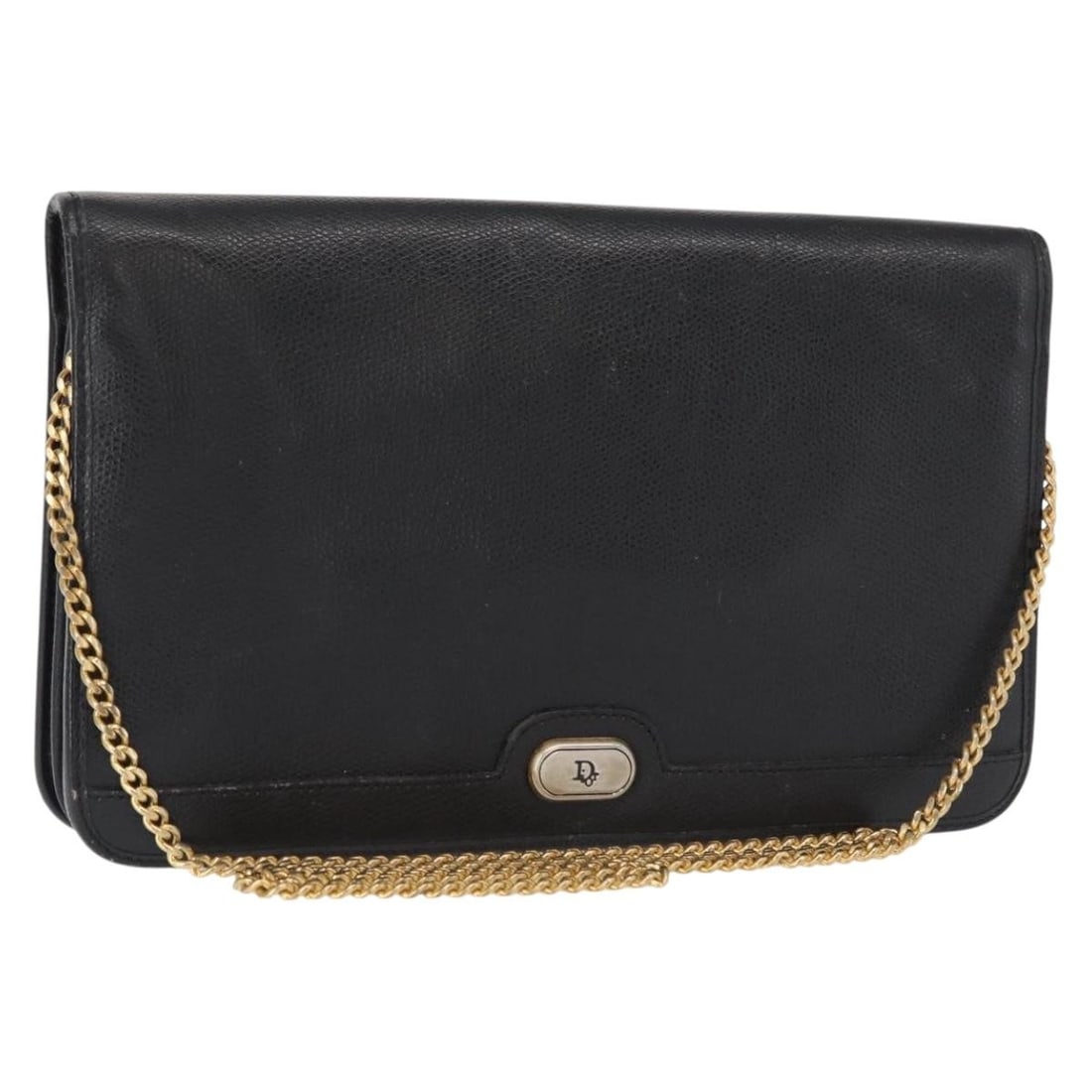 Christian Dior Black Gold Leather Chain Shoulder Bag Auth (1 of 18)