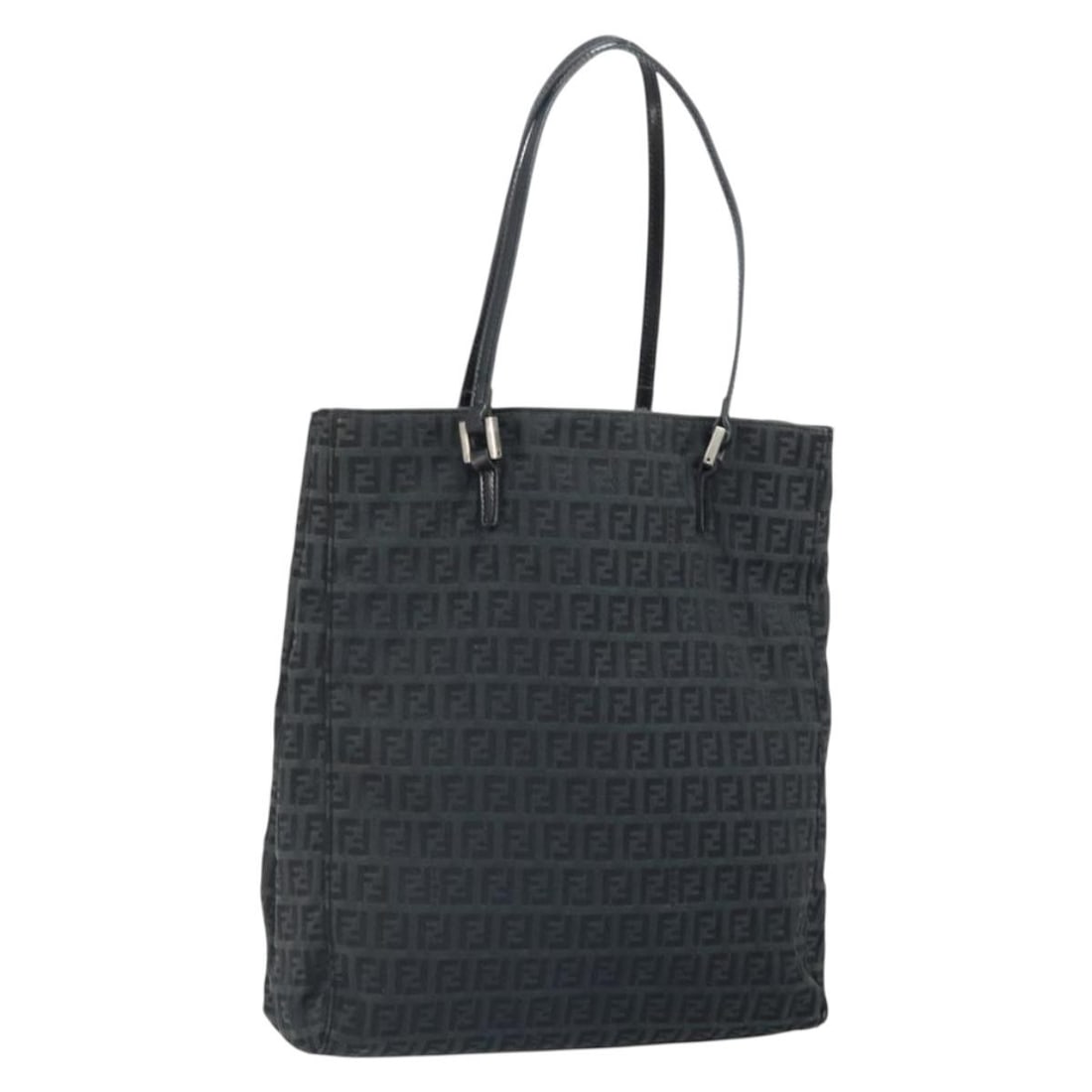Black Zucchino Canvas Tote from Fendi Silver-Tone Details: Black Zucchino Canvas Tote from Fendi Silver-Tone Details This FENDI Zucchino canvas tote bag features a black and silver color scheme and is crafted in Italy. The bag is designed with a spacious main
