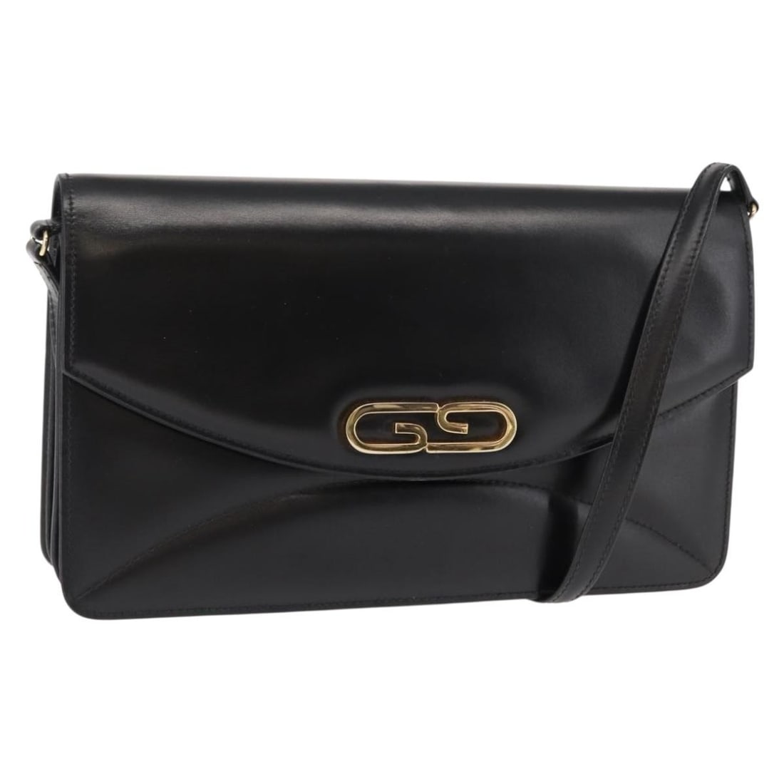 GUCCI Vintage Black Leather Shoulder Bag Gold Accents Authenticated (1 of 18)