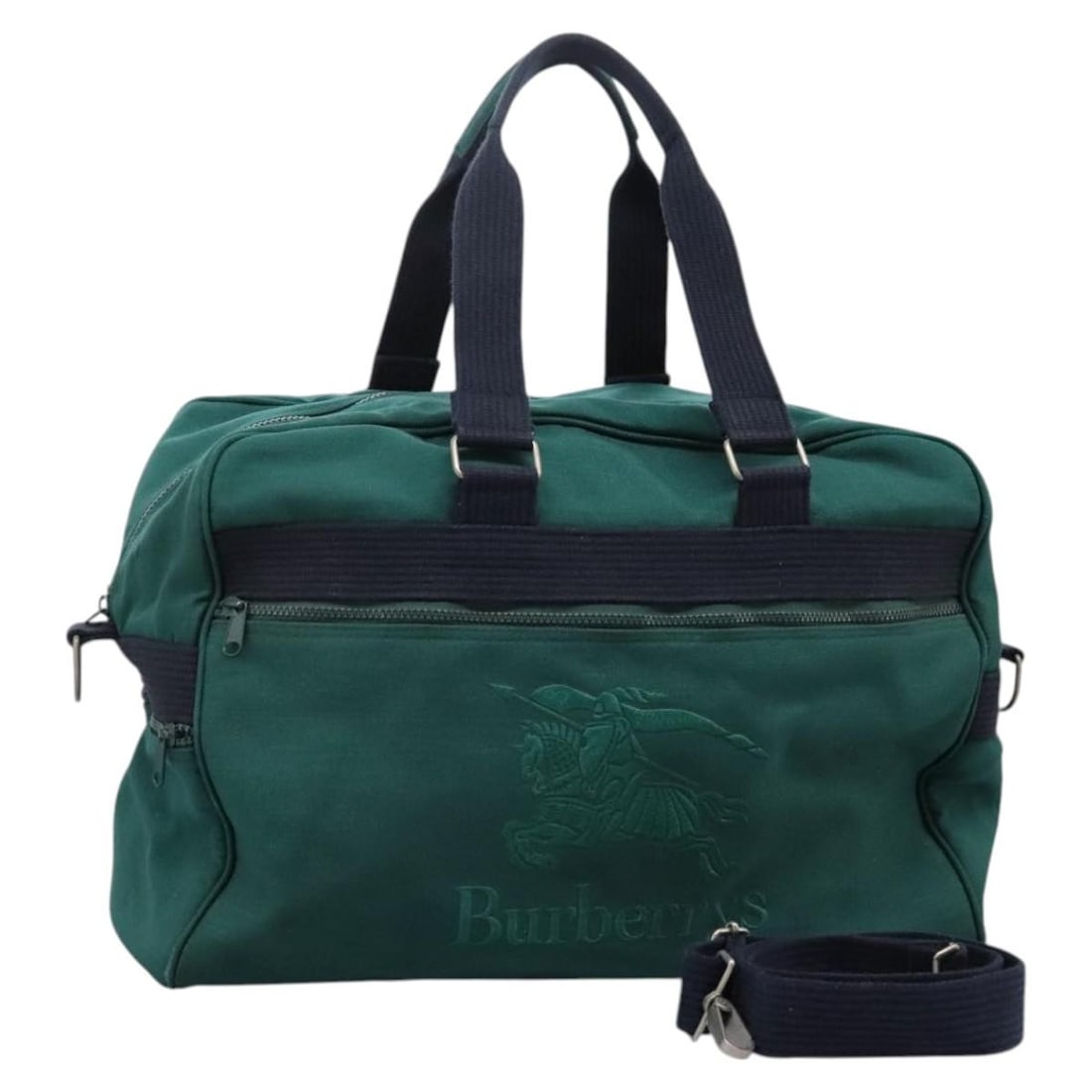 Burberrys Green Canvas Boston Bag with Shoulder Strap Italy: Burberrys Green Canvas Boston Bag with Shoulder Strap Italy This Burberrys Boston Bag features a spacious design crafted from green canvas. It can be carried by hand or worn on the shoulder with the i