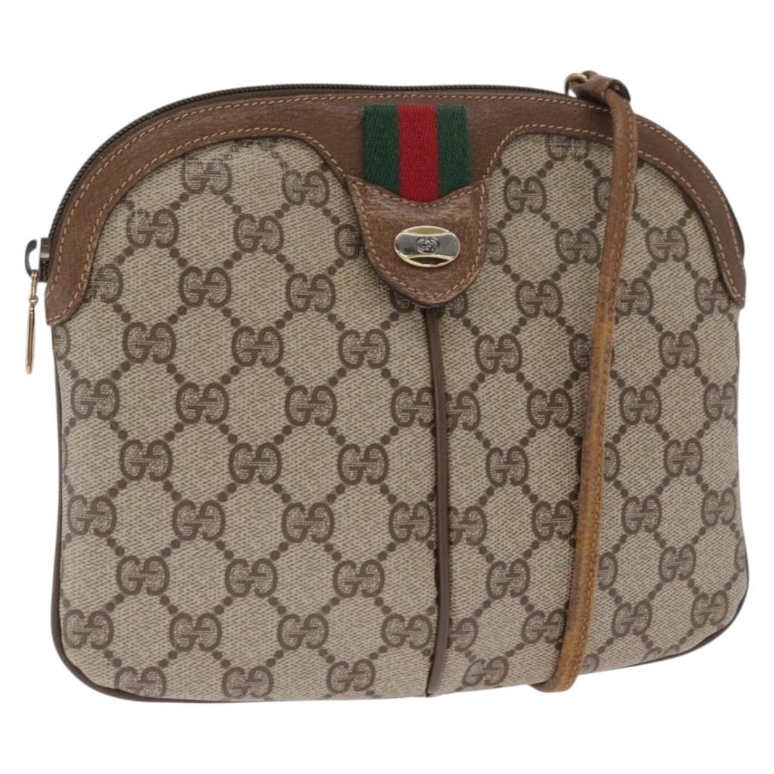 Beige Gold Gucci GG Supreme Shoulder Bag PVC Leather 68 02 047 Italy: Beige Gold Gucci GG Supreme Shoulder Bag PVC Leather 68 02 047 Italy This GUCCI GG Supreme Web Sherry Line shoulder bag features beige and gold PVC leather with GG canvas detailing. The bag includes a