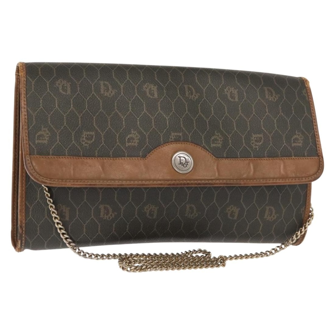 Christian Dior Khaki Gold Honeycomb Shoulder Bag PVC Auth: Christian Dior Khaki Gold Honeycomb Shoulder Bag PVC Auth This stylish Christian Dior Honeycomb Canvas Shoulder Bag is a blend of elegance and practicality. Crafted in France, this shoulder bag featur