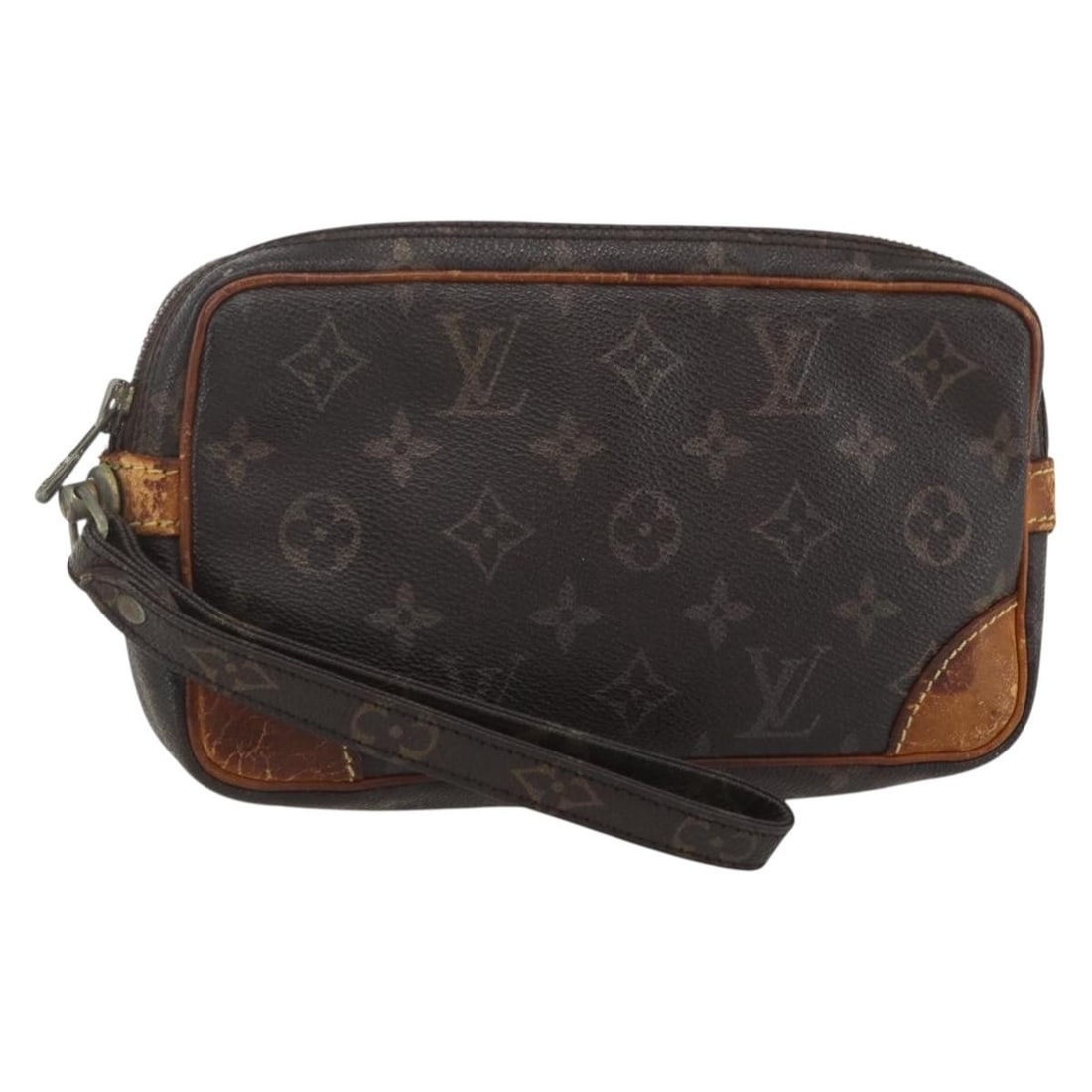 Monogram Canvas Marly Dragonne PM Clutch by Louis Vuitton M51827 France: Monogram Canvas Marly Dragonne PM Clutch by Louis Vuitton M51827 France This is a Louis Vuitton Monogram Marly Dragonne PM clutch bag crafted from the brand's signature monogram canvas. The bag featur