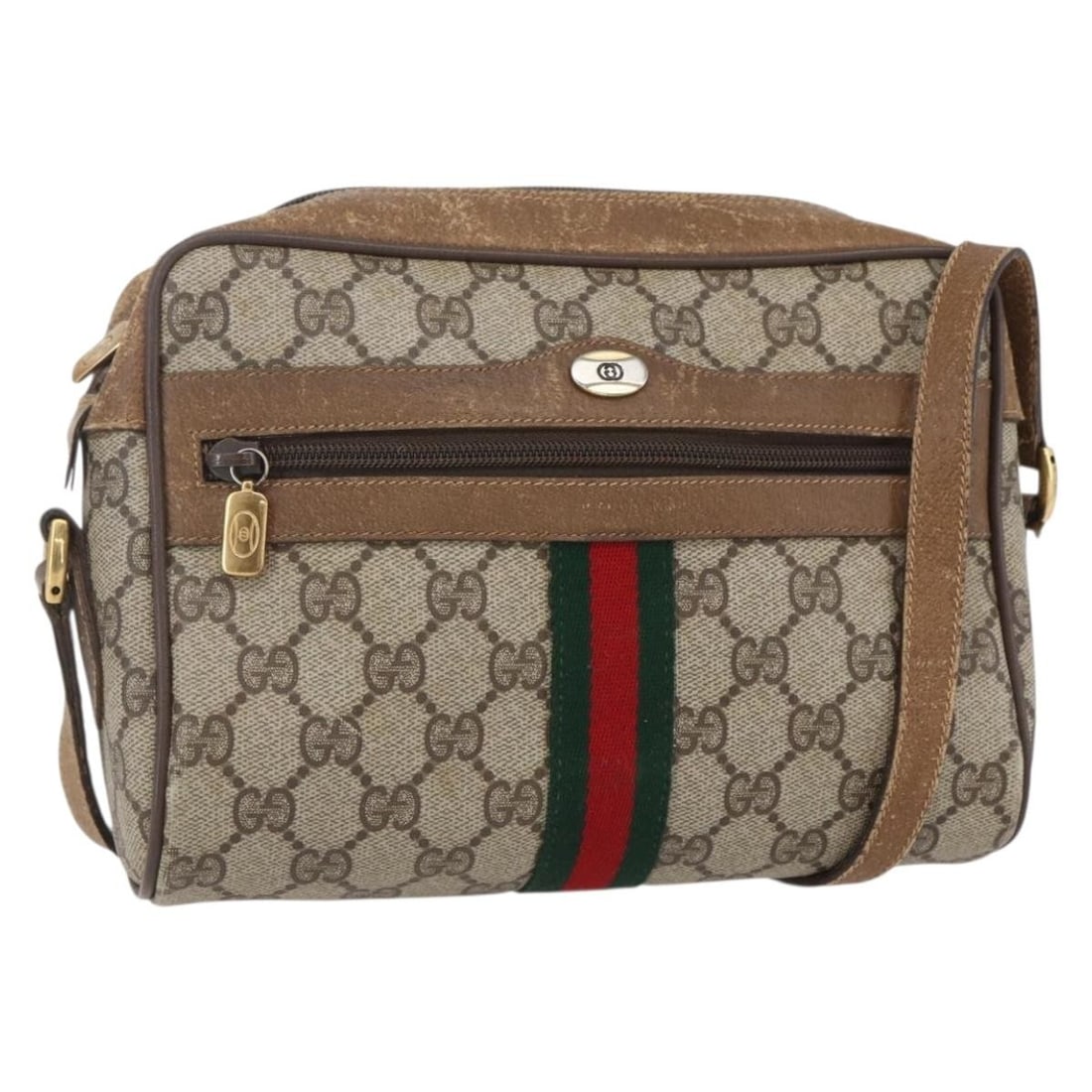 GUCCI GG Supreme Sherry Line Beige Gold PVC Shoulder Bag BA7967: GUCCI GG Supreme Sherry Line Beige Gold PVC Shoulder Bag BA7967 Introducing the GUCCI GG Supreme Web Sherry Line Bag, a stylish shoulder bag crafted from durable PVC leather with a chic beige and gold
