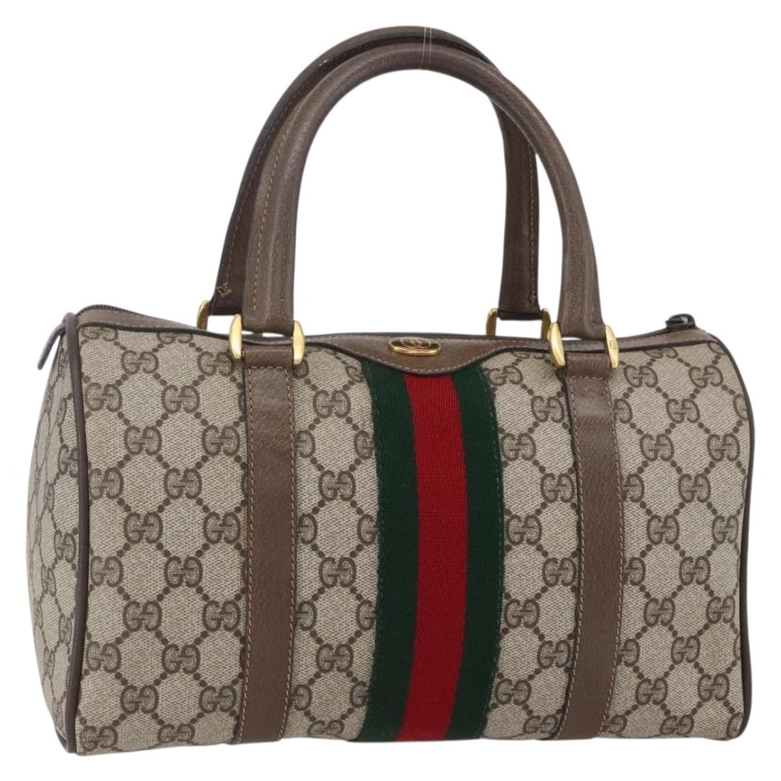 GUCCI GG Supreme Sherry Boston Bag Beige Gold PVC Auth 39 02 006 (1 of 18)