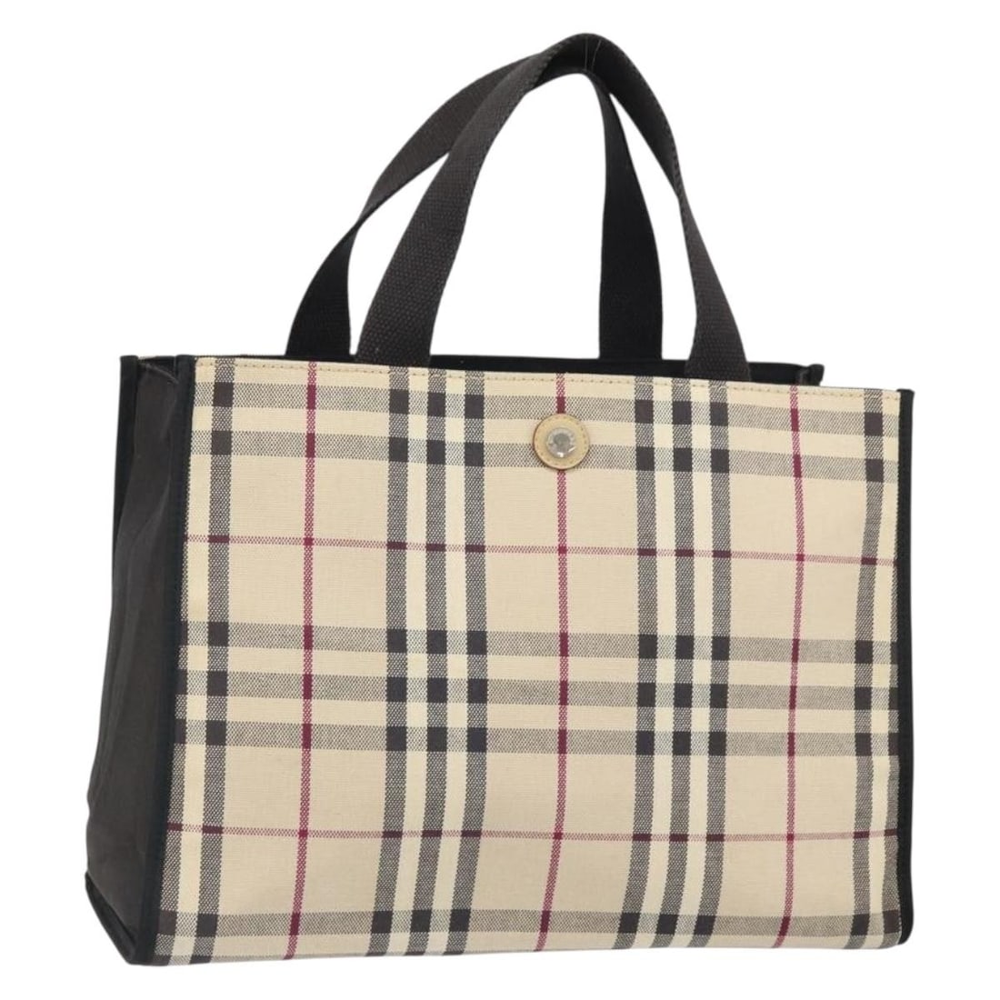 Beige Silver Canvas Tote Burberry Nova Check Pattern Handbag from Italy (1 of 18)