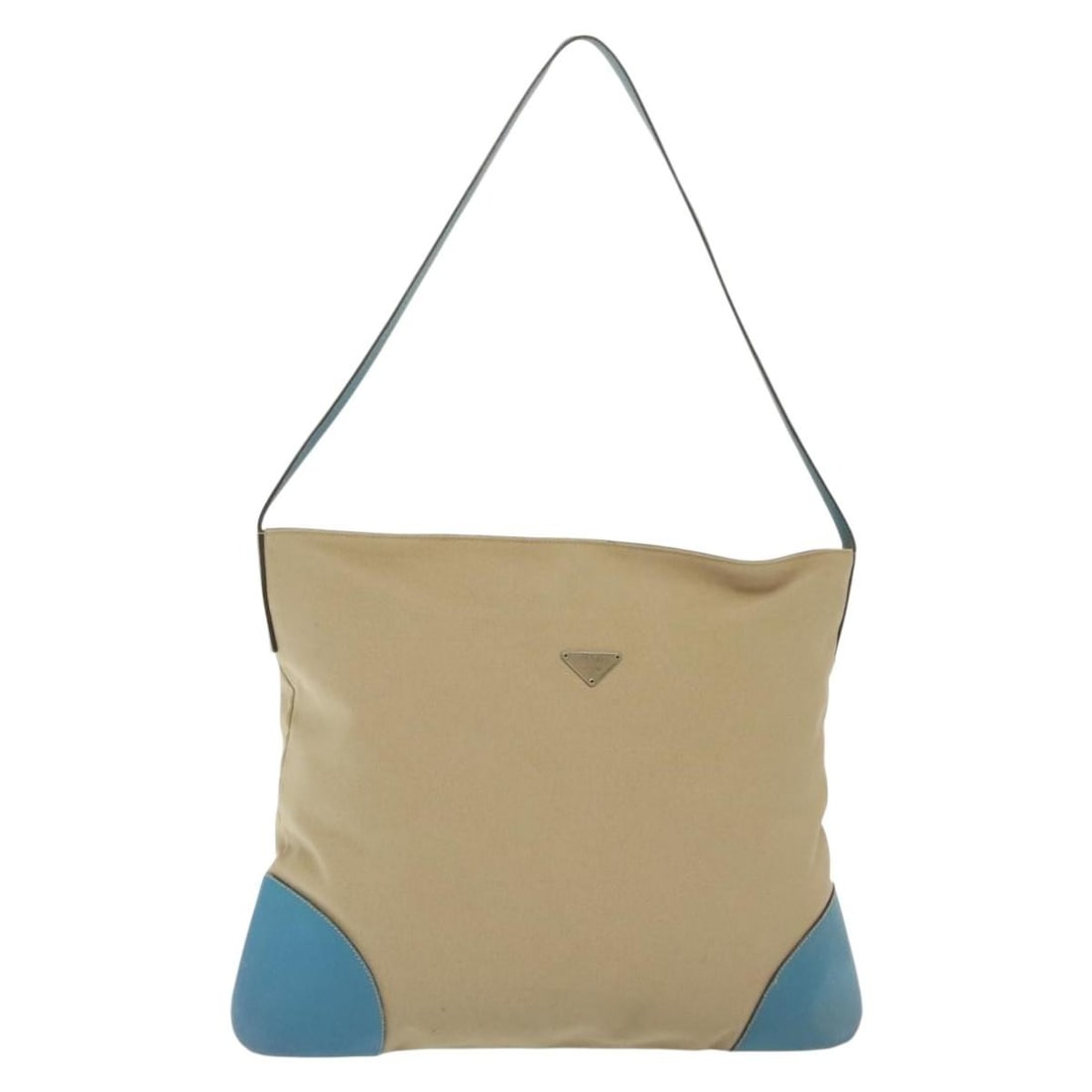 PRADA Beige Silver Canvas Shoulder Bag Auth Italy 141428 (1 of 18)