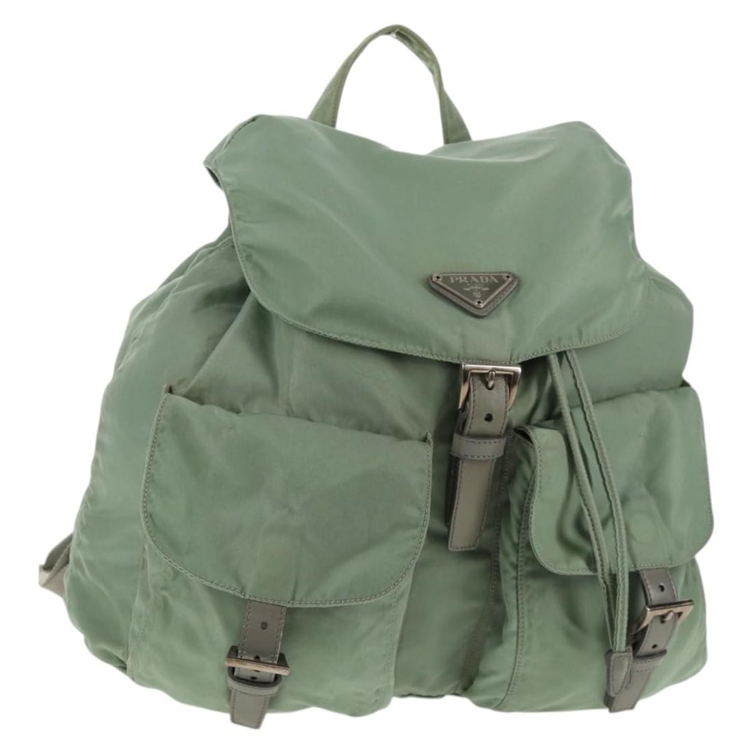 PRADA Green Silver Nylon Backpack Auth Italy 143502: PRADA Green Silver Nylon Backpack Auth Italy 143502 This PRADA Backpack combines stylish functionality with a chic design in a striking green and silver nylon finish. Measuring approximately 12.2 inch