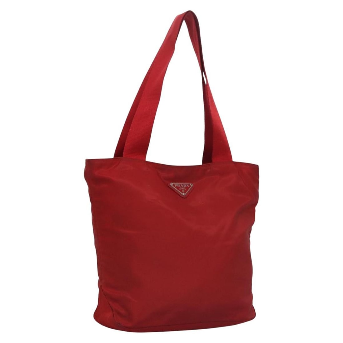 Red Nylon Prada Tote Bag Made in Italy: Red Nylon Prada Tote Bag Made in Italy This PRADA tote bag is crafted from red nylon and features a spacious design suitable for everyday use. Made in Italy, the bag measures approximately 13.0 inches