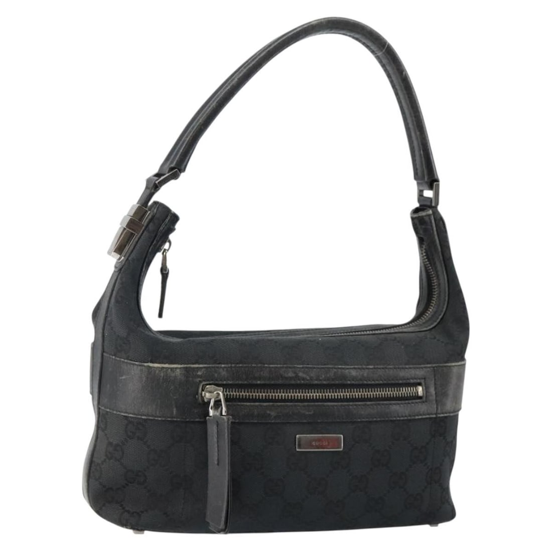 GUCCI GG Canvas Shoulder Bag Black Silver 001 4302 Auth Made in Italy: GUCCI GG Canvas Shoulder Bag Black Silver 001 4302 Auth Made in Italy This authentic GUCCI GG Canvas Shoulder Bag combines style and functionality with its sleek black and silver design. Crafted from