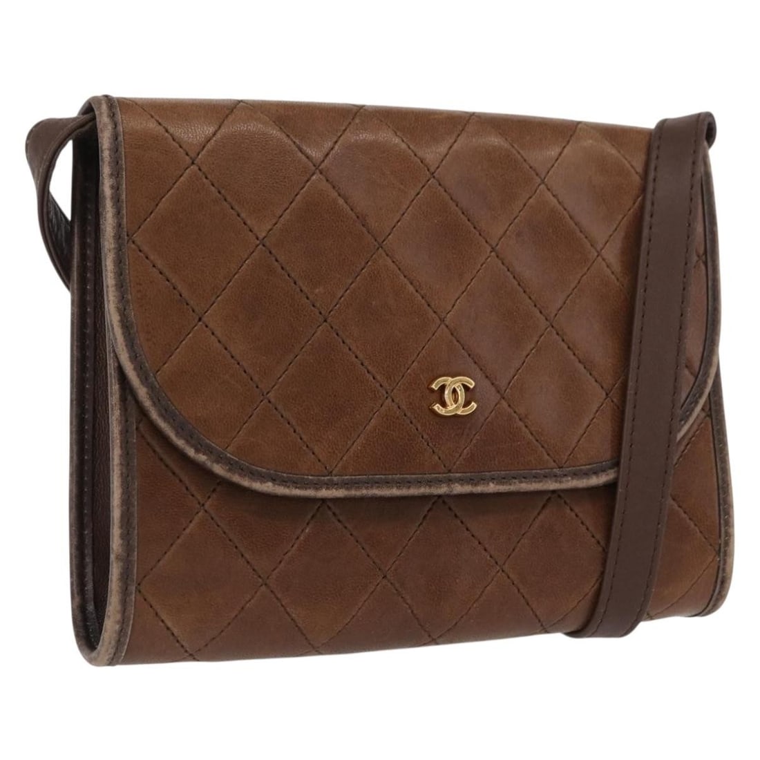 Brown Leather Matelasse Shoulder Bag by CHANEL with Replacement Strap (1 of 18)