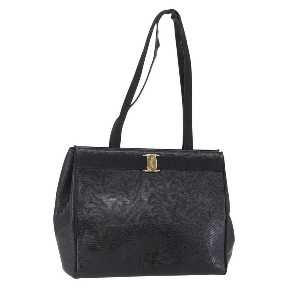 Salvatore Ferragamo Vala Black Gold Leather Shoulder Bag Auth AN 212530: Salvatore Ferragamo Vala Black Gold Leather Shoulder Bag Auth AN 212530 This stylish Salvatore Ferragamo Vala Shoulder Bag is crafted from premium black leather with elegant gold accents, perfect for