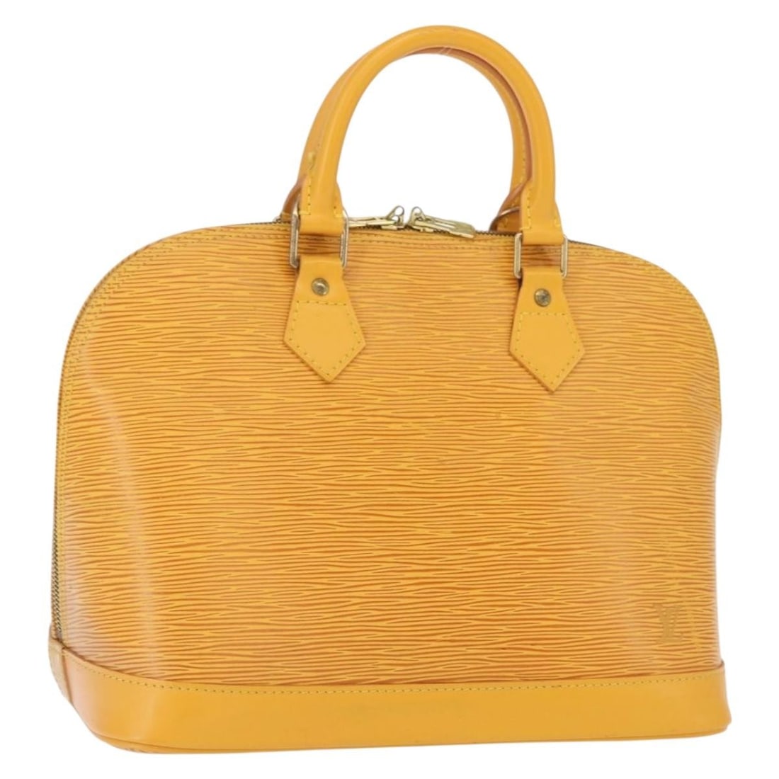 Yellow Epi Leather Alma Handbag by Louis Vuitton Model M52149: Yellow Epi Leather Alma Handbag by Louis Vuitton Model M52149 This Louis Vuitton Epi Alma handbag features a distinctive yellow Epi leather exterior with signature textured finish. The bag is designed