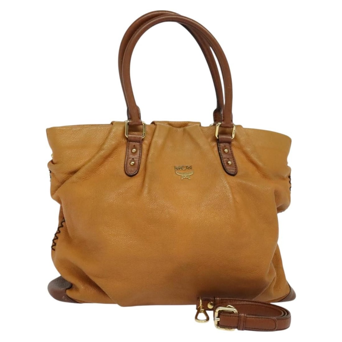 MCM Leather Hand Bag Brown Gold Authentic 129082 (1 of 18)