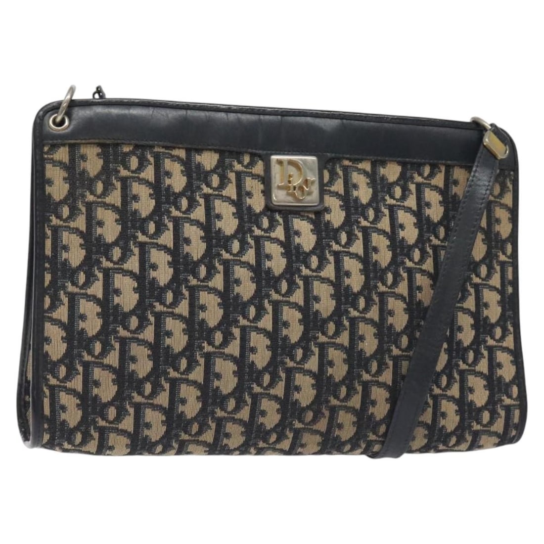 Authentic Christian Dior Navy Gold Trotter Canvas Shoulder Bag (1 of 18)