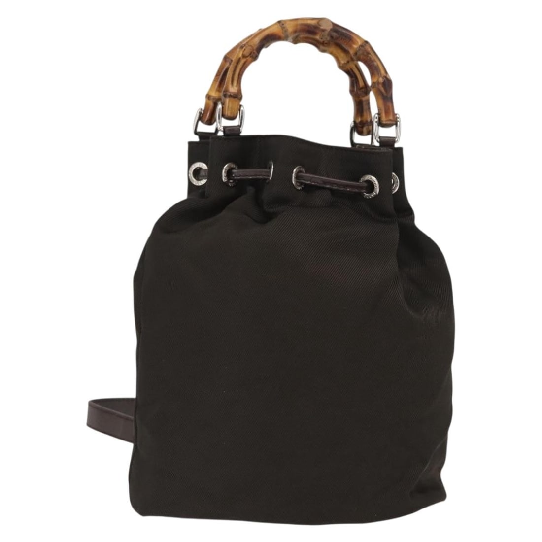 GUCCI Bamboo Nylon Hand Bag Khaki Silver 003 2854 0060 5 Auth: GUCCI Bamboo Nylon Hand Bag Khaki Silver 003 2854 0060 5 Auth This GUCCI Bamboo Hand Bag is a stylish accessory crafted in Italy from durable nylon. With a sophisticated khaki and silver exterior, it