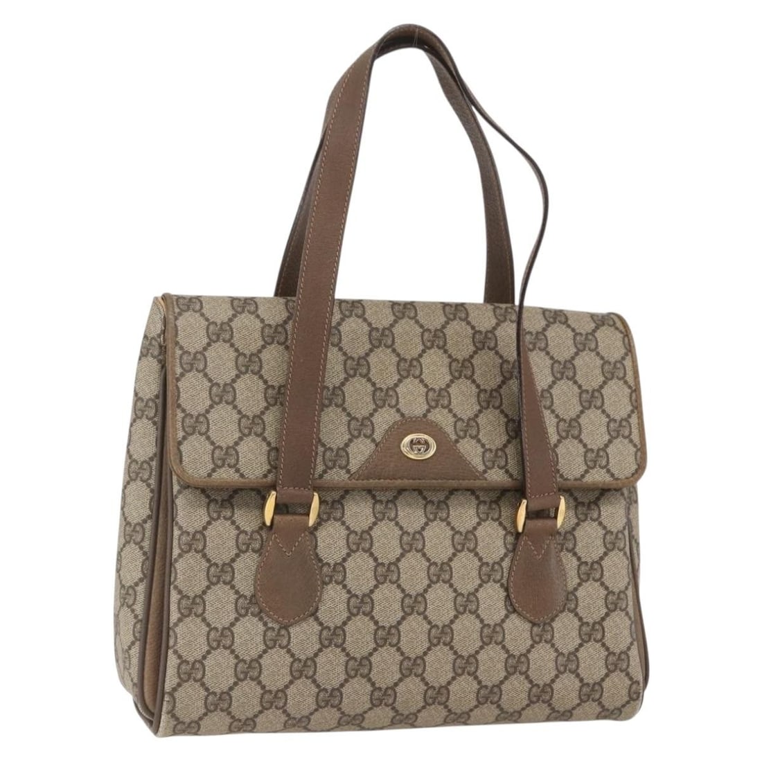 Beige Gold GG Canvas Supreme Handbag by Gucci 116 02 080 Italy: Beige Gold GG Canvas Supreme Handbag by Gucci 116 02 080 Italy This Gucci GG Supreme hand bag features a beige and gold GG canvas exterior with leather accents. The bag is designed with dual top handl