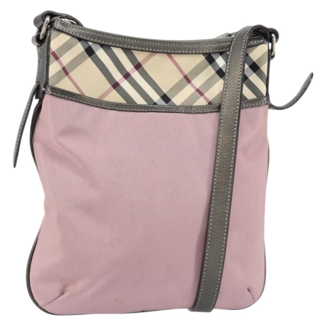 BURBERRY Nova Check Pink Silver Nylon Shoulder Bag Authenticated: BURBERRY Nova Check Pink Silver Nylon Shoulder Bag Authenticated This BURBERRY Nova Check Shoulder Bag is an elegant accessory crafted from durable nylon in a striking pink and silver colorway. The ba