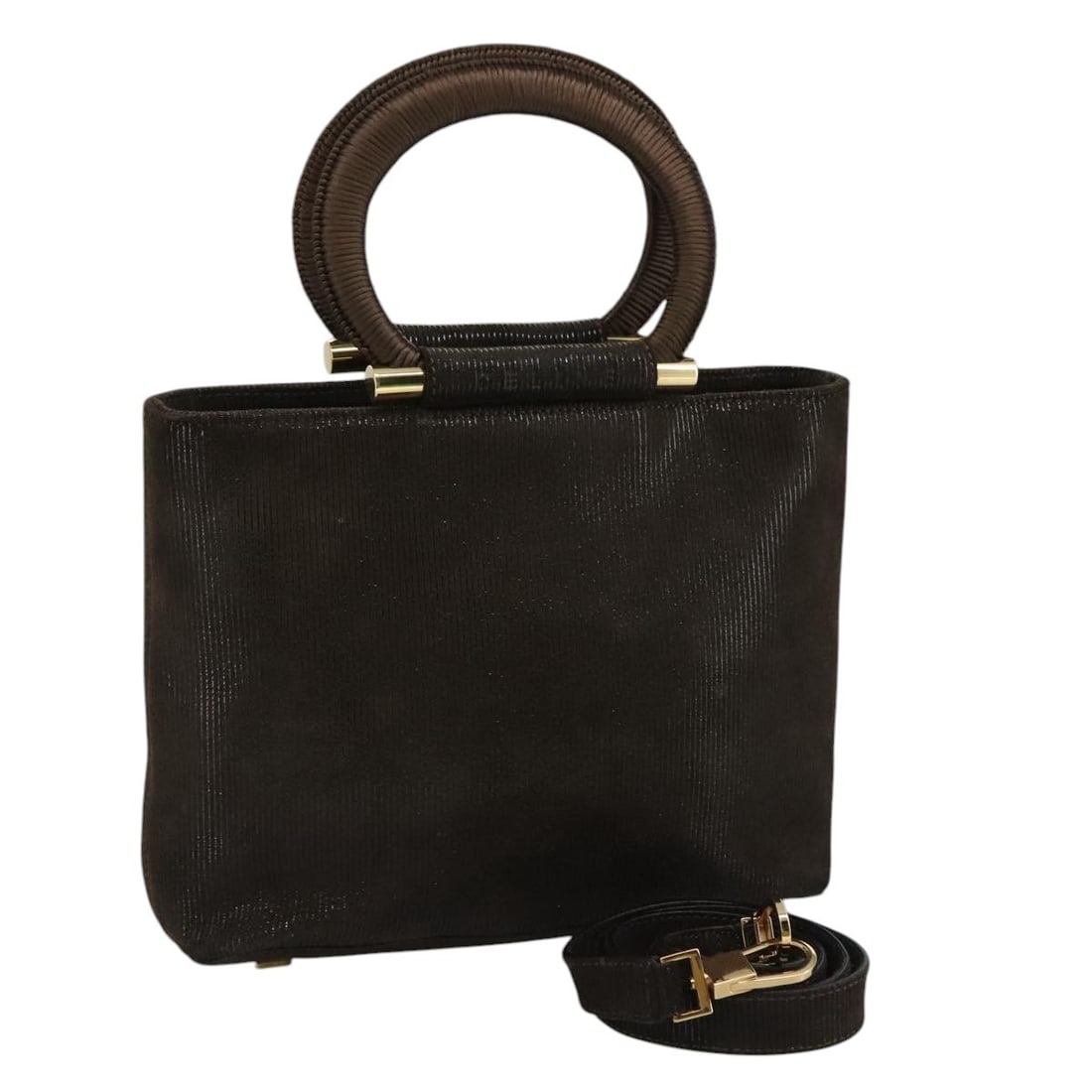 CELINE Brown Gold Suede 2-Way Hand Bag Made in Italy Authenticated: CELINE Brown Gold Suede 2-Way Hand Bag Made in Italy Authenticated This authentic CELINE hand bag showcases a stylish combination of brown and gold suede, crafted in Italy. The bag features a versatil