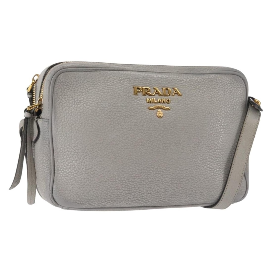 PRADA Gray Gold Leather Shoulder Bag with Adjustable Strap (1 of 18)