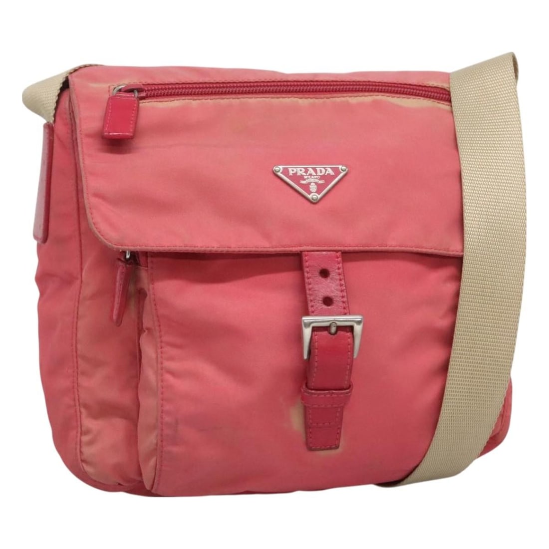 PRADA Pink Silver Nylon Shoulder Bag Made in Italy Auth: PRADA Pink Silver Nylon Shoulder Bag Made in Italy Auth This PRADA shoulder bag is a stylish accessory crafted from durable nylon in a chic pink and silver color scheme. Designed for both functionalit