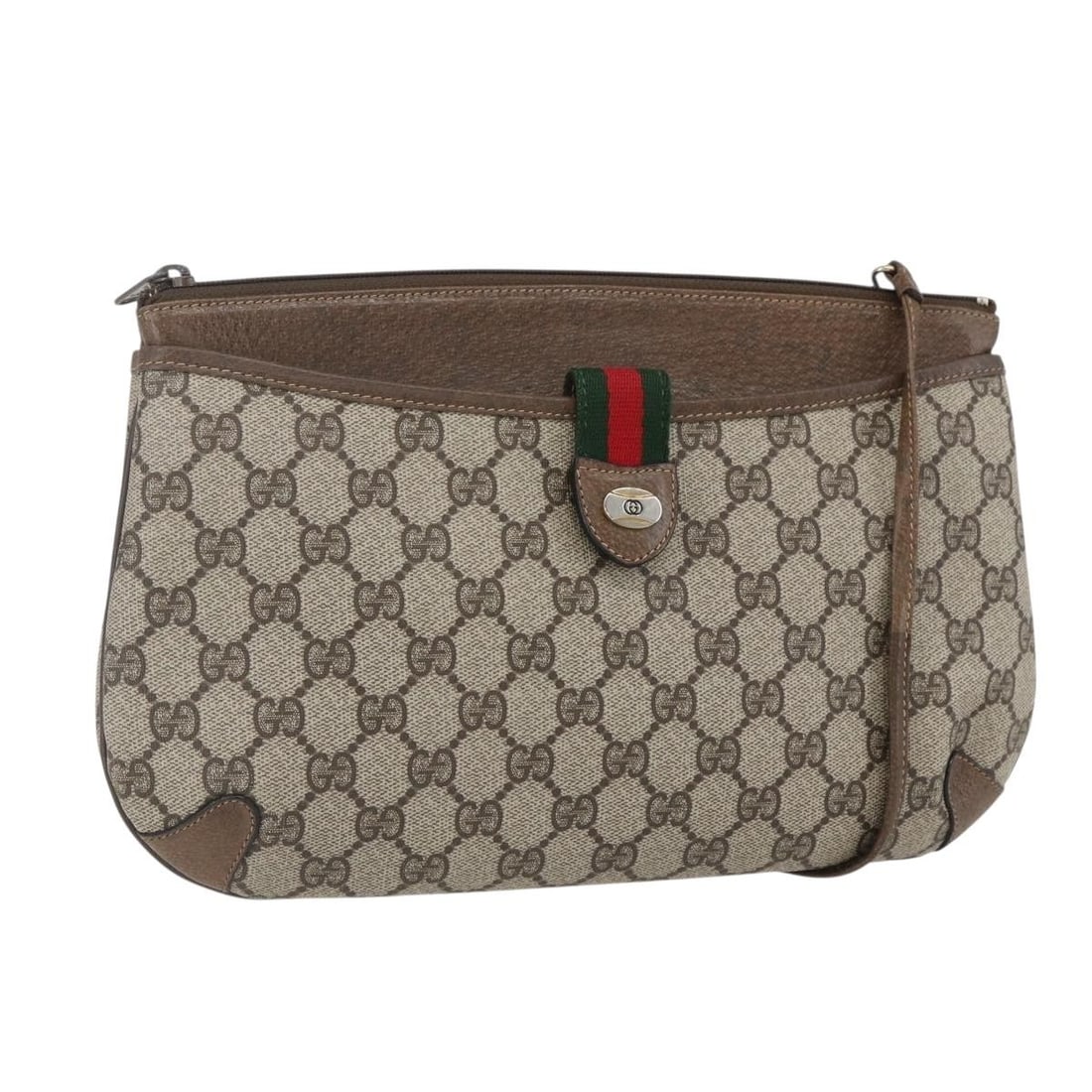 GUCCI GG Supreme Sherry Line Beige Gold PVC Shoulder Bag 39 02 026 Auth: GUCCI GG Supreme Sherry Line Beige Gold PVC Shoulder Bag 39 02 026 Auth This GUCCI GG Supreme Web Sherry Line Shoulder Bag is a stylish accessory made from durable PVC leather in a beige and gold colo