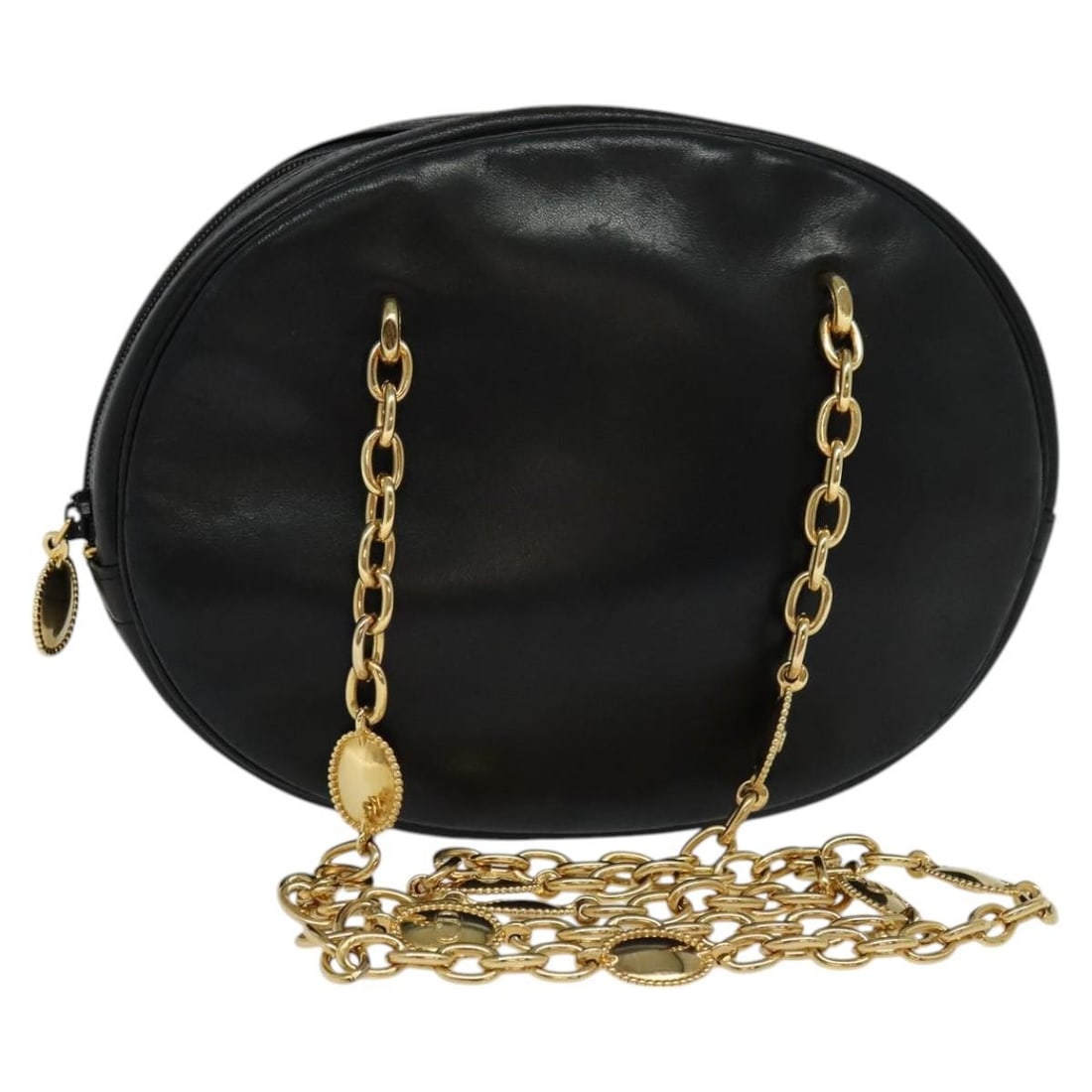 Christian Dior Black Leather Chain Shoulder Bag Gold Accents Auth 115545 (1 of 18)
