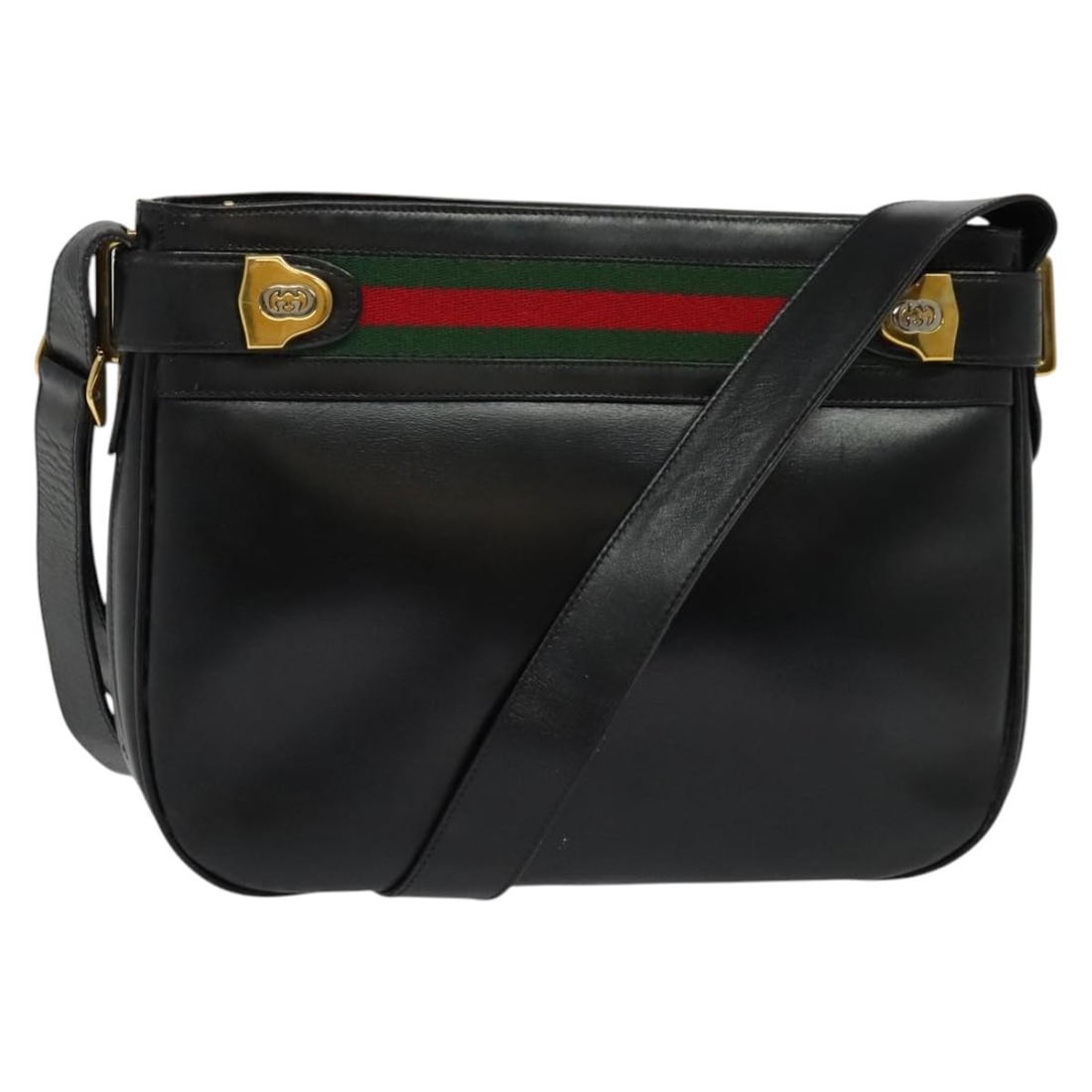 GUCCI Web Sherry Leather Shoulder Bag Black Gold Red 001 406 0552 Auth (1 of 18)