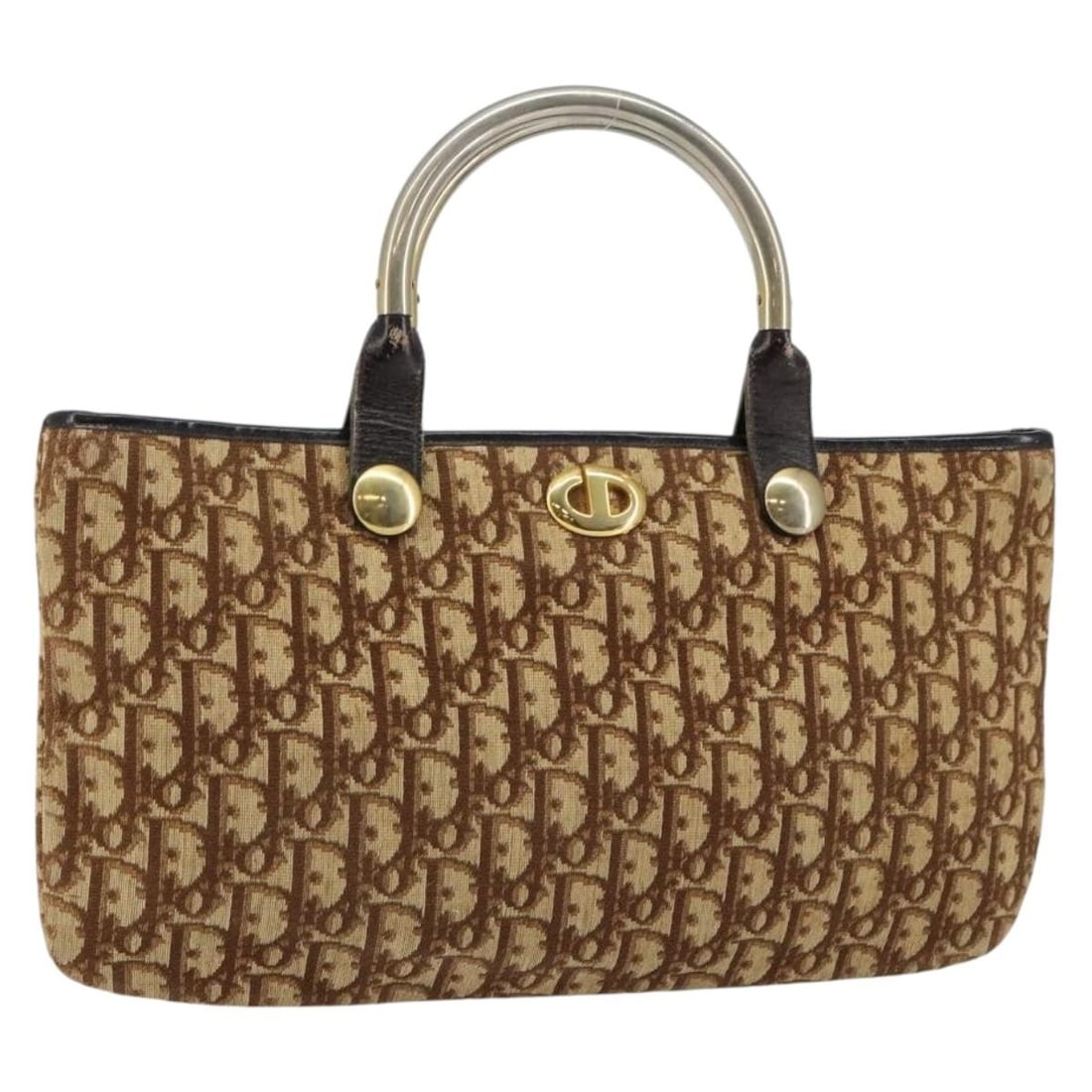 Christian Dior Trotter Canvas Tote Bag Brown Gold Authenticated: Christian Dior Trotter Canvas Tote Bag Brown Gold Authenticated Elevate your style with this authentic Christian Dior Trotter Canvas Tote Bag, a luxurious accessory that embodies elegance and function