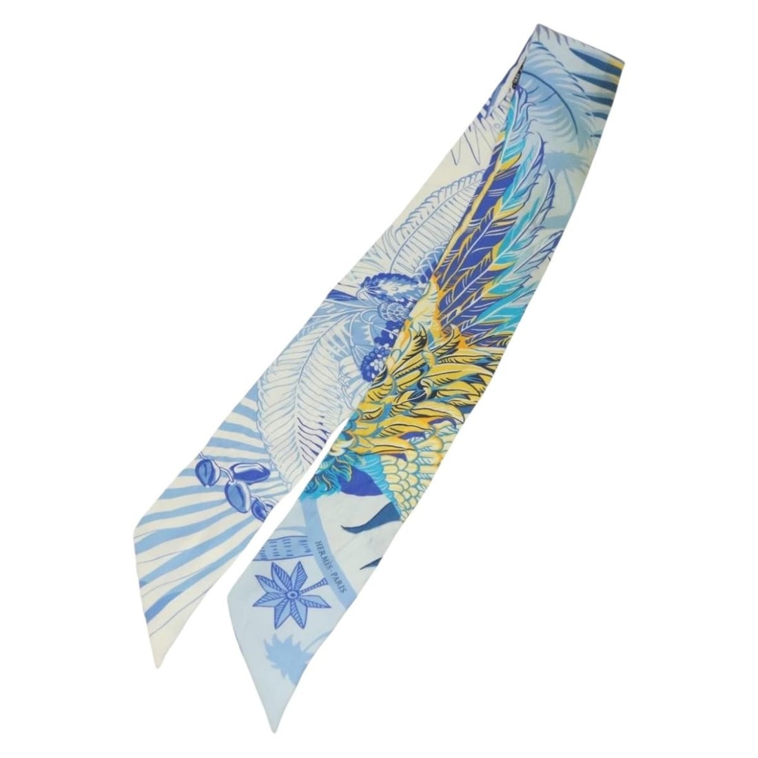 HERMES Mythiques Phoenix Twilly Scarf Silk Blue Auth BA5050: HERMES Mythiques Phoenix Twilly Scarf Silk Blue Auth BA5050 Elevate your accessory collection with this exquisite HERMES Twilly Scarf titled "Mythiques Phoenix". Crafted from luxurious silk, this scar