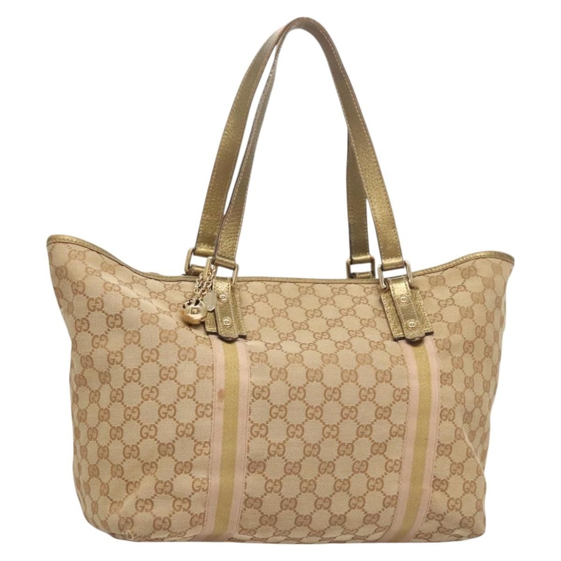 GUCCI GG Canvas Sherry Line Hand Bag Beige Gold 139260 Made in Italy (1 of 18)