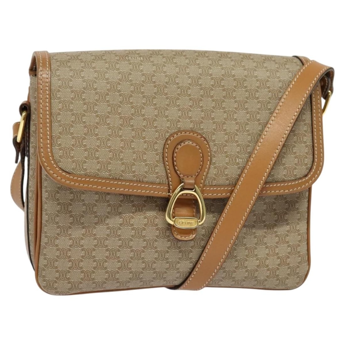 CELINE Macadam Canvas Shoulder Bag Beige Gold Made in Italy (1 of 18)