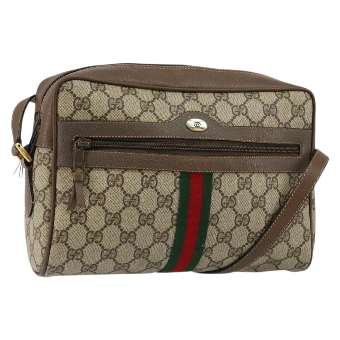 GUCCI GG Supreme Web Sherry Line Shoulder Bag PVC Beige Gold 98 02 005 Auth: GUCCI GG Supreme Web Sherry Line Shoulder Bag PVC Beige Gold 98 02 005 Auth This authentic GUCCI GG Supreme Web Sherry Line Shoulder Bag is a stylish accessory that combines functionality with luxury.