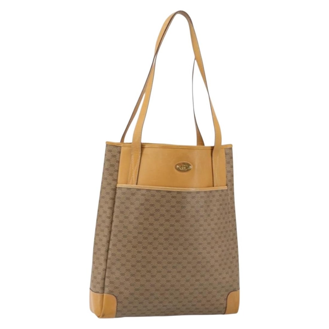 GUCCI Micro GG Supreme Tote Bag Beige Gold PVC Auth Italy: GUCCI Micro GG Supreme Tote Bag Beige Gold PVC Auth Italy This GUCCI Micro GG Supreme Tote Bag showcases a stylish blend of beige PVC leather and gold accents, making it a chic accessory for any outfi