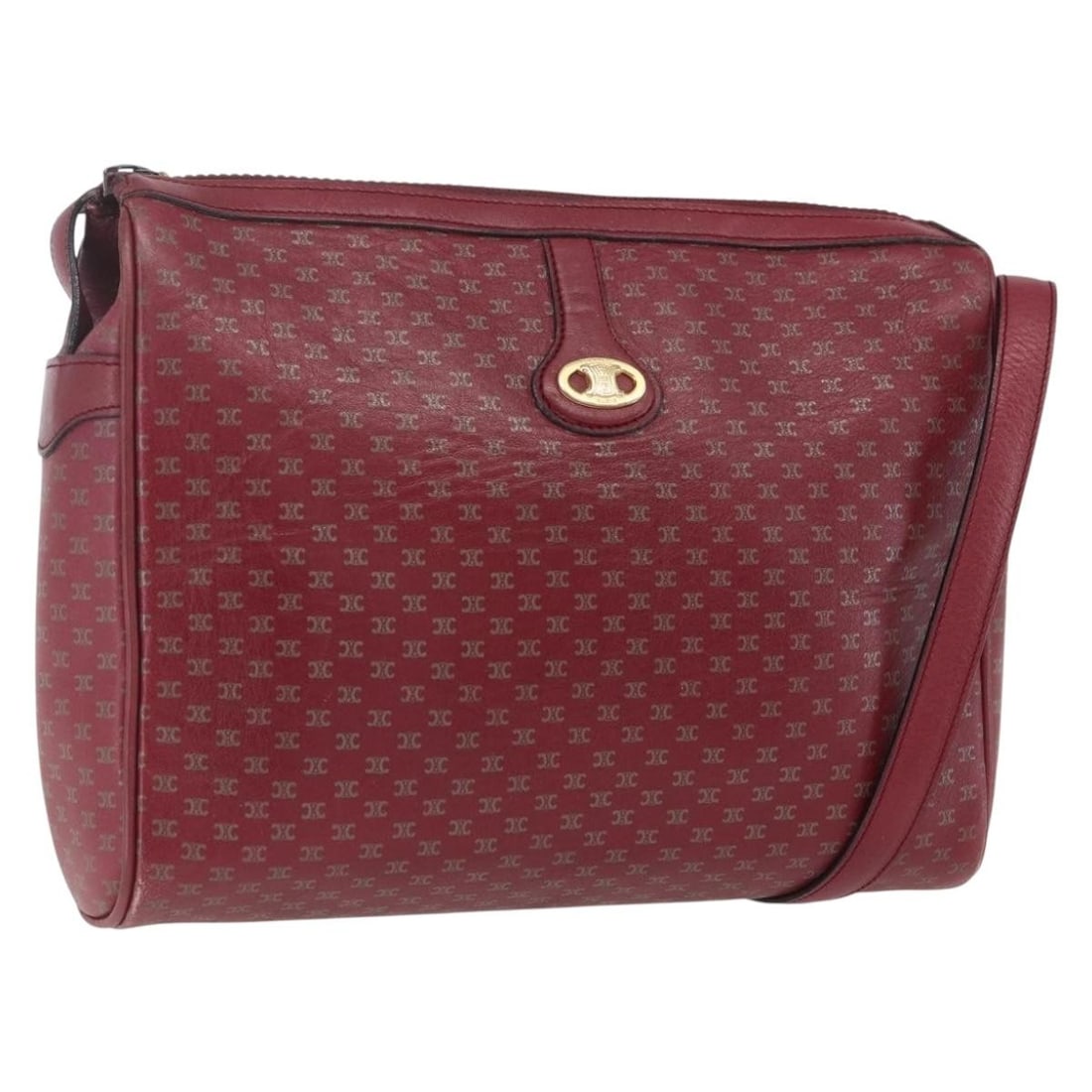 Celine Macadam Canvas and Leather Red Shoulder Bag Gold Accents (1 of 18)