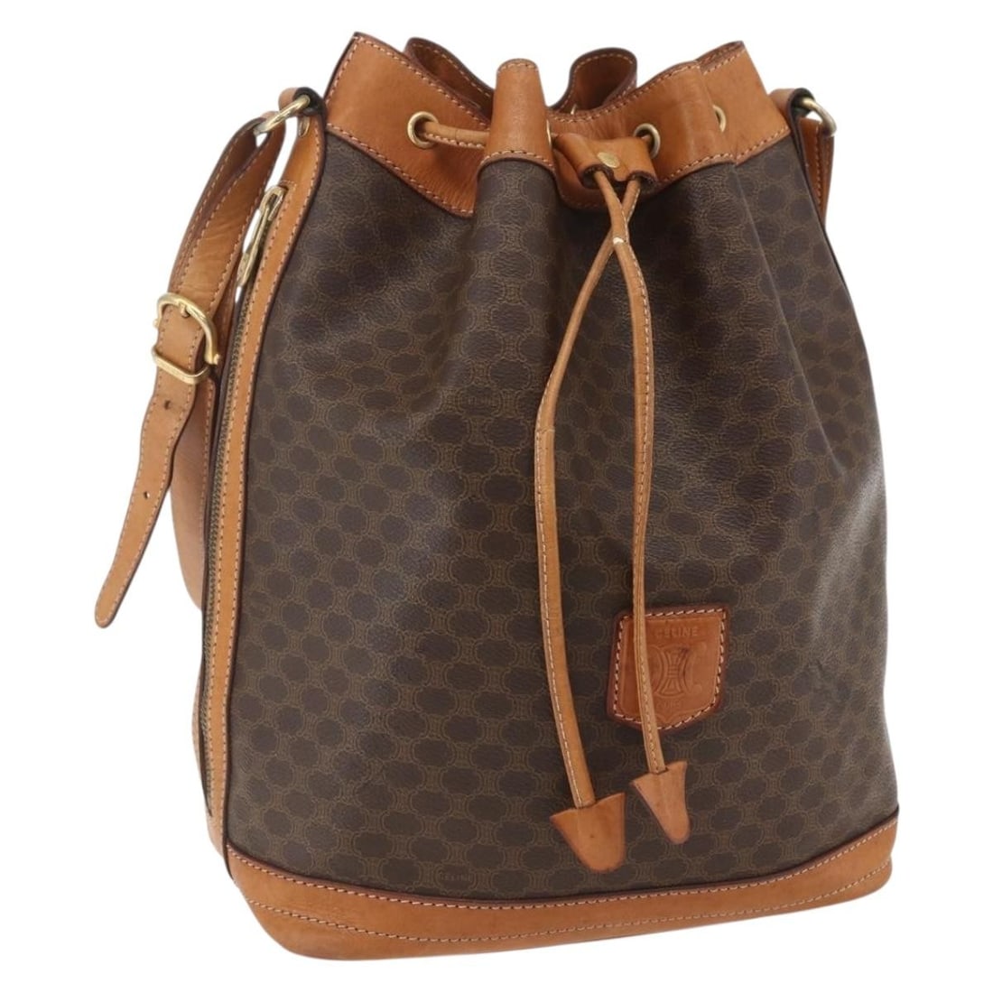 CELINE Macadam Brown Gold PVC Leather Shoulder Bag Auth M91 (1 of 18)