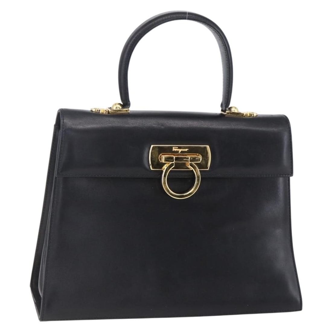Salvatore Ferragamo Gancini Leather Hand Bag Gold Black Auth BA212181 (1 of 18)