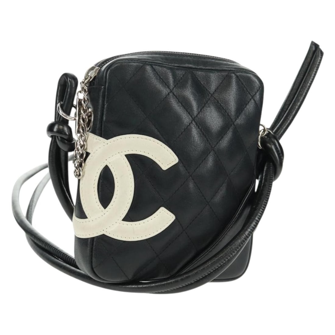 Chanel Cambon Line Leather Shoulder Bag Silver and Black CC Logo: Chanel Cambon Line Leather Shoulder Bag Silver and Black CC Logo This is a CHANEL Cambon Line Matelasse shoulder bag crafted from leather in a silver and black color scheme. The bag features a signatu