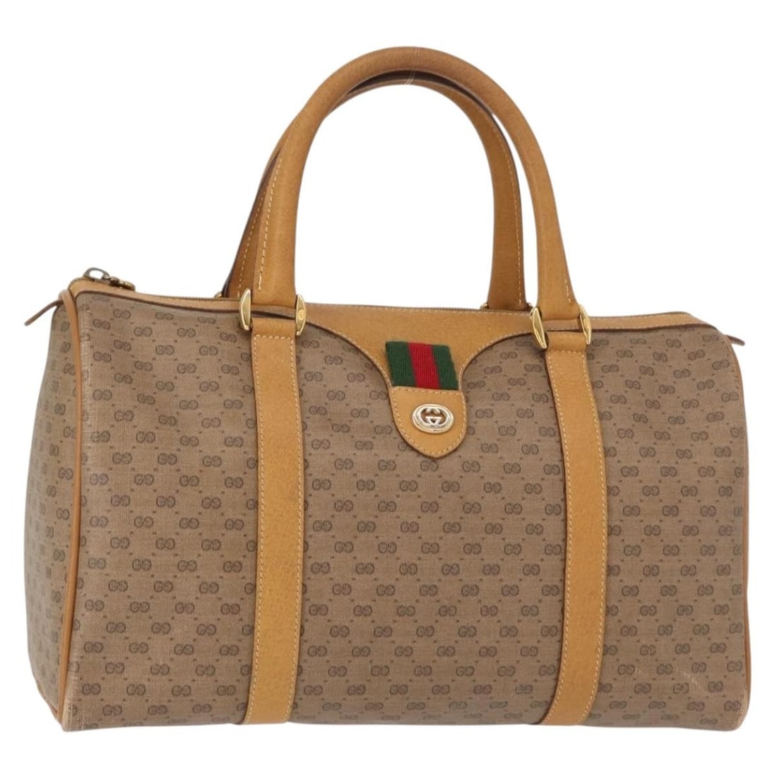 GUCCI Micro GG Supreme Sherry Boston Bag Beige Gold 40 02 007 Auth (1 of 18)