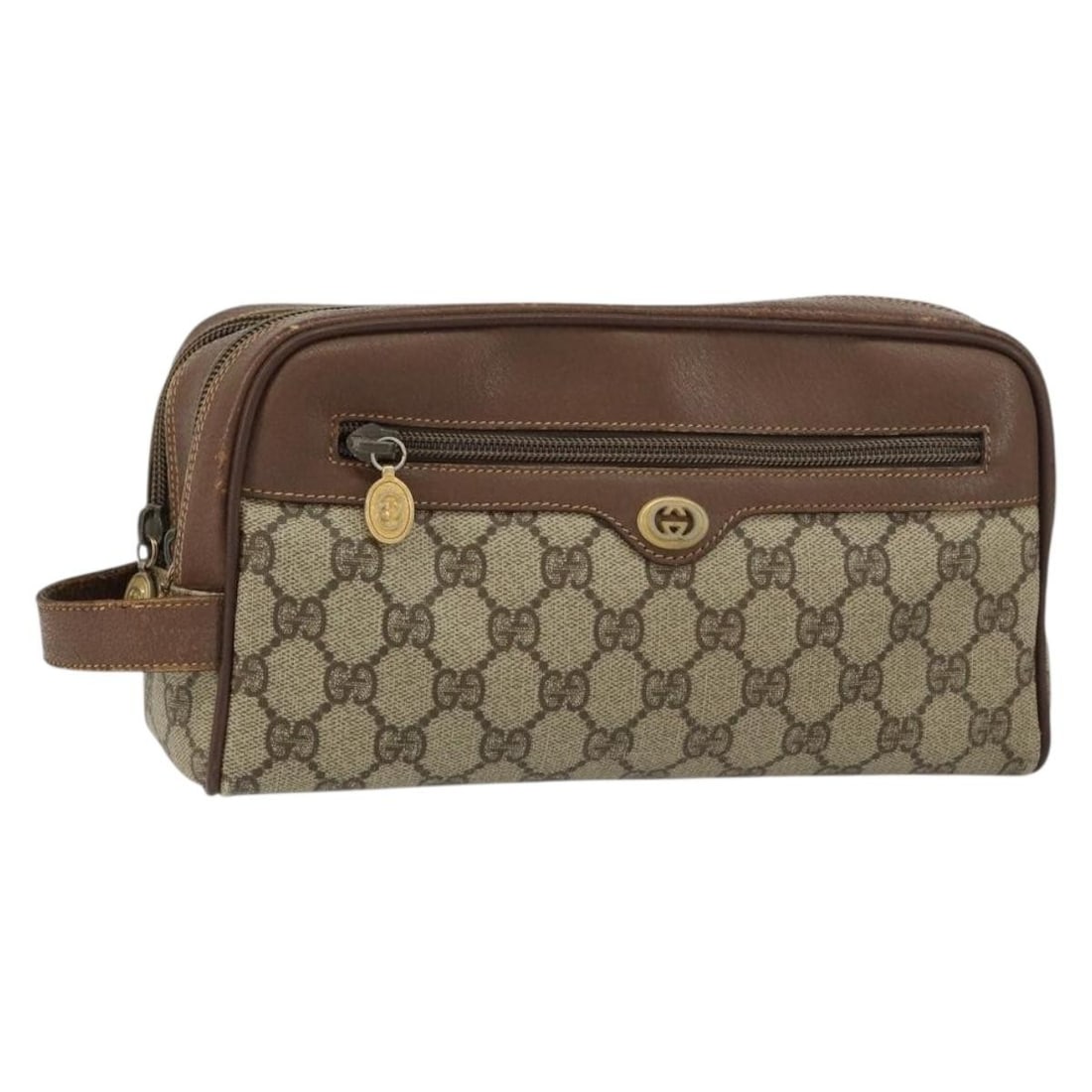 GUCCI GG Supreme Beige Gold PVC Leather Clutch Bag 014 58 6086 Auth: GUCCI GG Supreme Beige Gold PVC Leather Clutch Bag 014 58 6086 Auth This authentic GUCCI GG Supreme Clutch Bag is a stylish accessory made from durable PVC leather in a chic beige and gold color schem