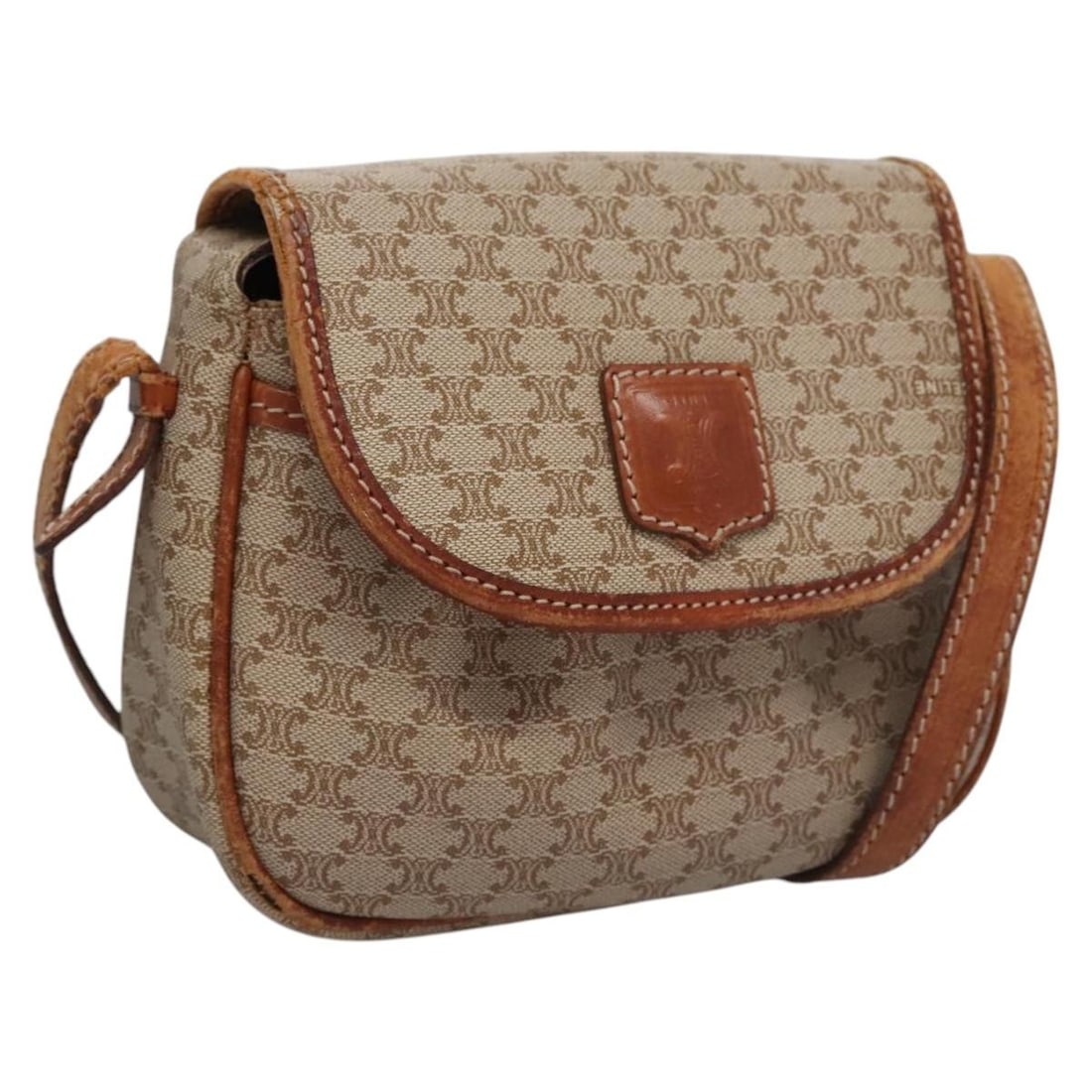 CELINE Beige Macadam Canvas PVC Leather Shoulder Bag Made in Italy (1 of 18)