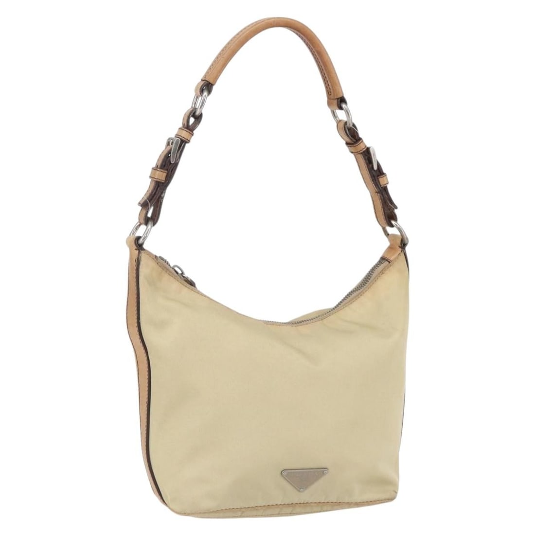 PRADA Beige Silver Nylon Shoulder Bag Made in Italy Auth 151025 (1 of 18)