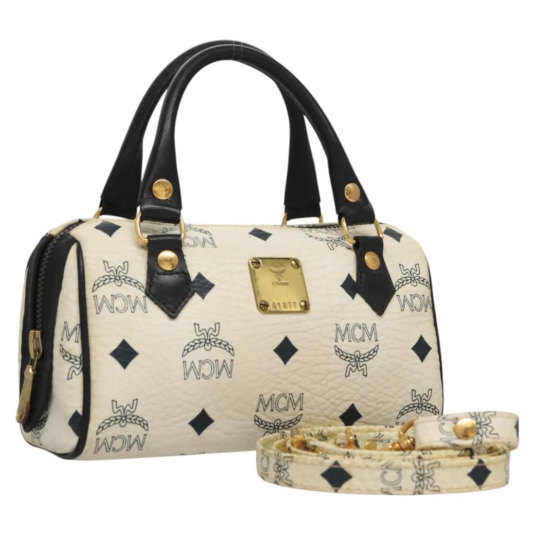 MCM Vicetos Logogram White PVC Leather Hand Bag Auth G1877 (1 of 18)