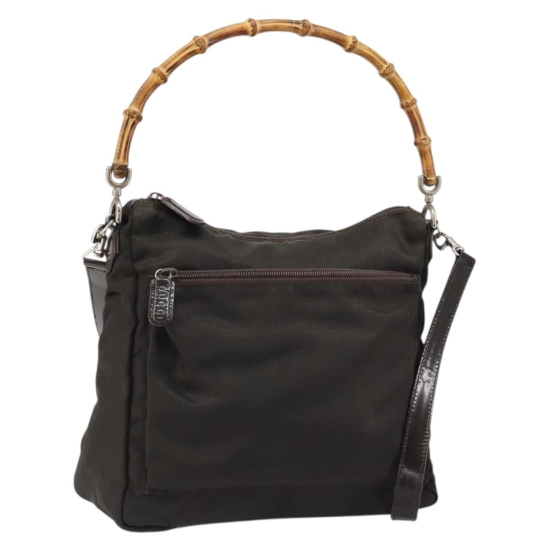 GUCCI Bamboo 2Way Hand Bag Brown Silver Nylon 000 2404 0509 Auth (1 of 18)
